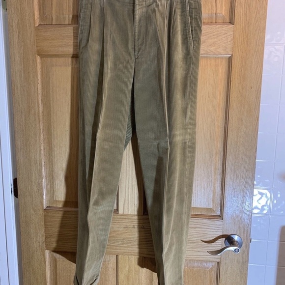 Vtg Brooks Brothers Lt Brown Corduroy Cuffed Pleated Pants Men’s Size 34x32 USA - Picture 1 of 6